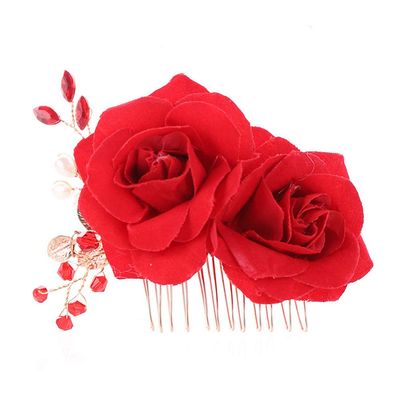 Beaupretty 1pc Wedding Hair Clip Hair Combs Comb Slide clip Claw Clips for Comb Womens Barrettes for Bride Red Flowers Head