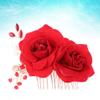 Beaupretty 1pc Wedding Hair Clip Hair Combs Comb Slide clip Claw Clips for Comb Womens Barrettes for Bride Red Flowers Head view 2