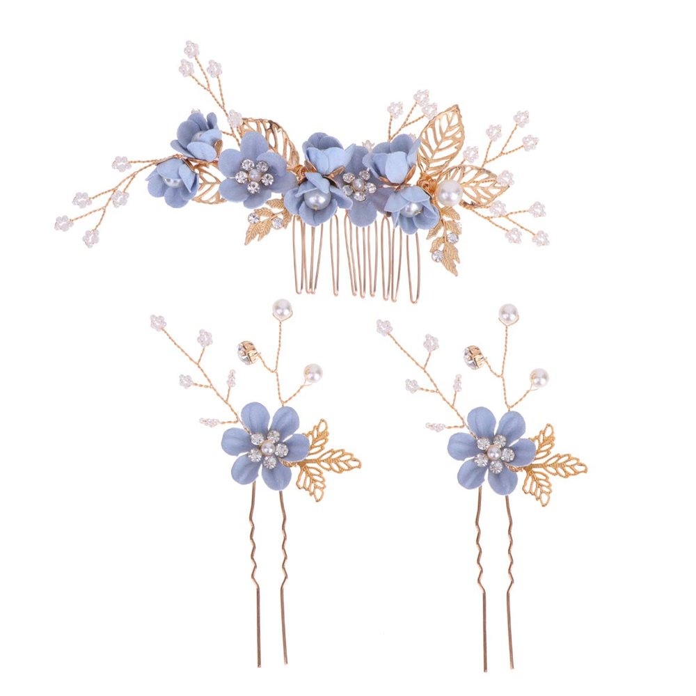 Beaupretty 3pcs Bridal Headdress Set Blue Simulation Flowers Elegant Hair Combs and Hairpins for Weddings Engagements and Special Occasions