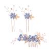 Beaupretty 3pcs Bridal Headdress Set Blue Simulation Flowers Elegant Hair Combs and Hairpins for Weddings Engagements and Special Occasions view 4