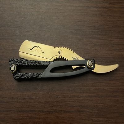 Black and Gold Premium Quality Mustache Engraved Barber Shop Straight Edge Razor