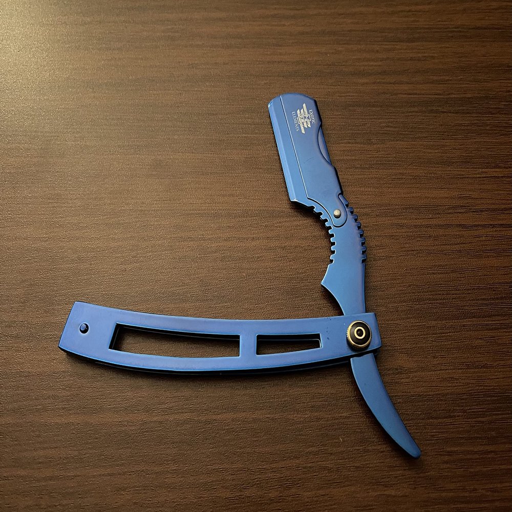 Barbershop Blue Shaving Straight Edge Razor Stainless Steel, Mustache, Beard, Eyebrows