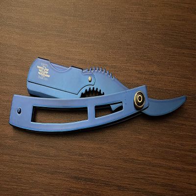 Blue Engraved Straight Edge Razor Premium Stainless Steel Razor Barber and Salon Shaving Tool