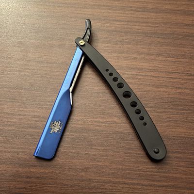 Hair, Beard, Mustache Shaving And Cutting Straight Edge Razor Knife Black and Blue