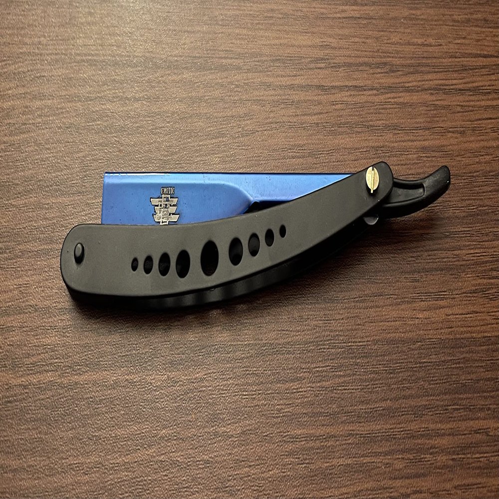 Classic Shaving Straight Edge Razor Blue and Black Cool Design Stainless Steel Barber Razor