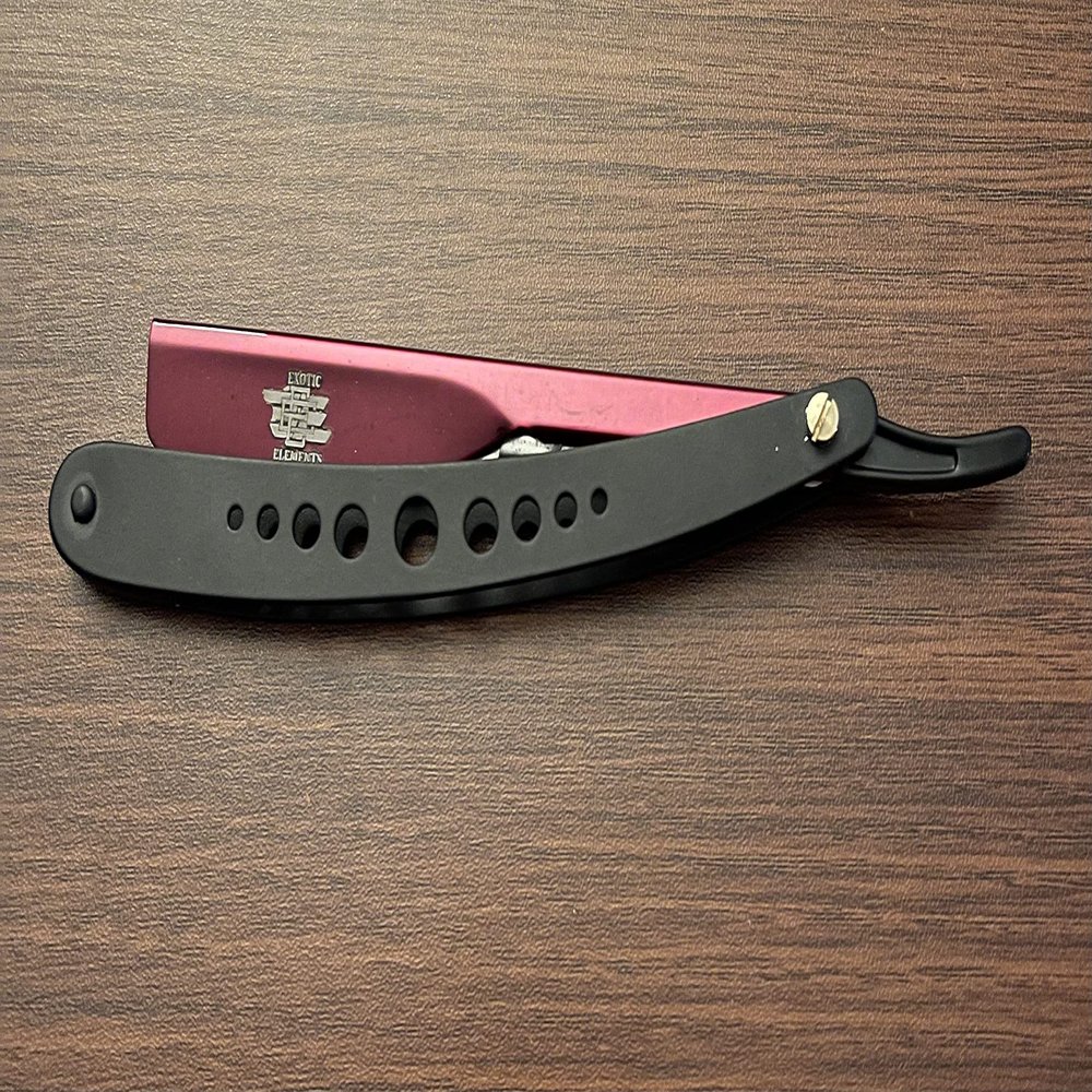 Black and Red-Hole Design Razor Men Shavette Slider Smooth Shaving Barber Straight Edge Razor