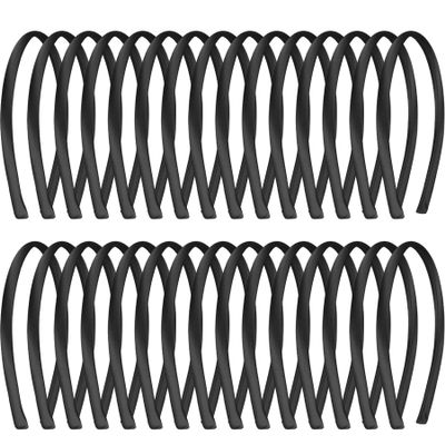 Duufin 30 Pieces Black Satin Craft Headbands - Thin, Plain, and Covered, 1cm DIY Headbands for Girls and Women