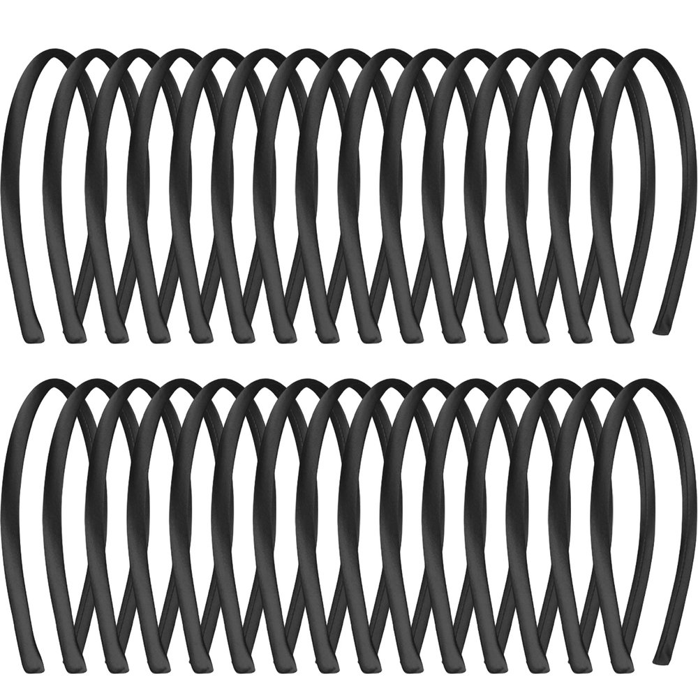 Duufin 30 Pieces Black Satin Craft Headbands - Thin, Plain, and Covered, 1cm DIY Headbands for Girls and Women
