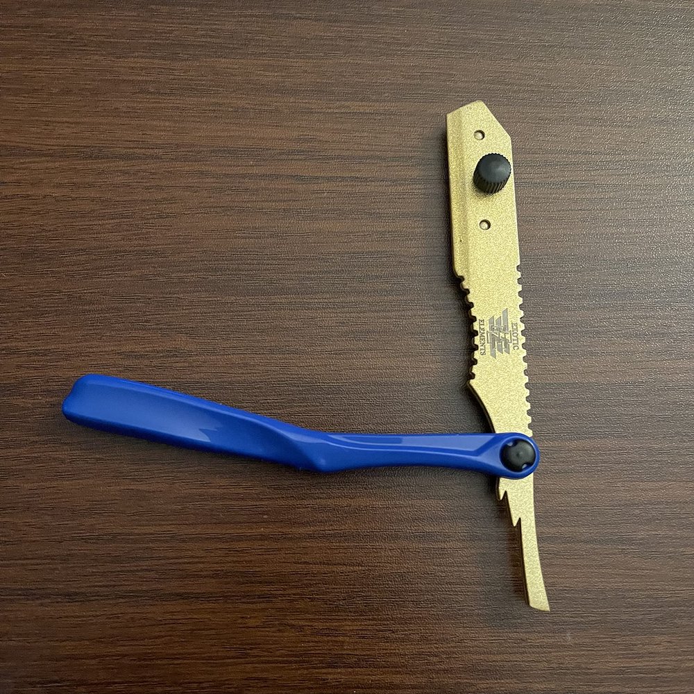 All Purpose Shavette Stylish Blue and Gold Salon and Barber Straight Edge Razor Stainless Steel