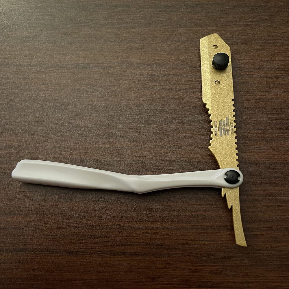All Hair Cutting and Grooming Barber Shaving Razor Knife White and Gold Straight Edge Razor