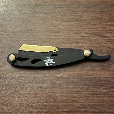 Black and Gold Classic Shaving Barber and Salon Straight Edge Razor with Gold Screws