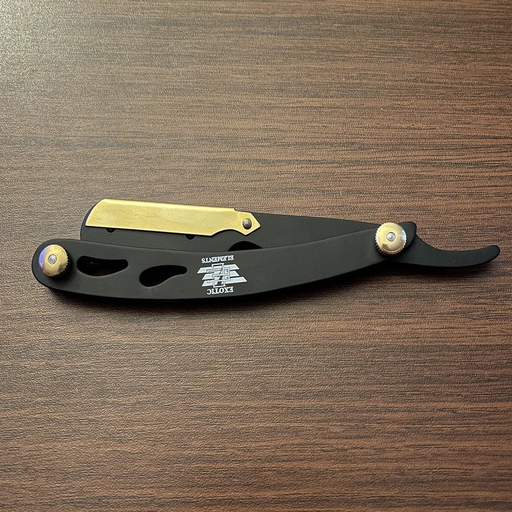 Black and Gold Classic Shaving Barber and Salon Straight Edge Razor with Gold Screws