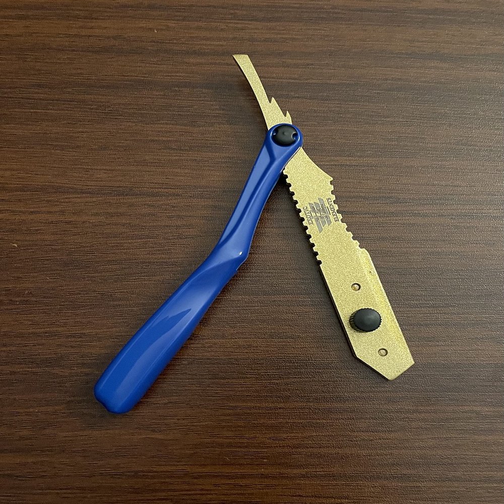 Gold Dipped and Blue Barbershop Premium Quality Stainless Steel Lightweight Shaving Razor