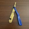 Every Hair Type Shaving and Grooming Straight Edge Razor Knife Professional and Personal Use Blue and Gold view 1