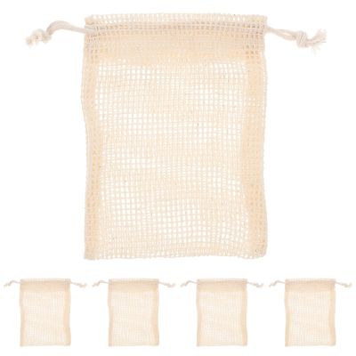 Beaupretty 5Pcs Exfoliating Soap Cottton Linen Soap Drawstring Saver Pouch Bathing Net Holder for Body Scrub Shower Spa (Mixed Color)