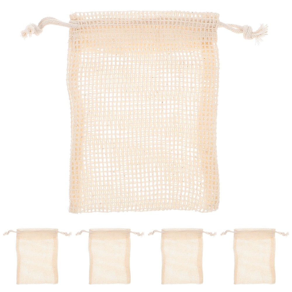 Beaupretty 5Pcs Exfoliating Soap Cottton Linen Soap Drawstring Saver Pouch Bathing Net Holder for Body Scrub Shower Spa (Mixed Color)