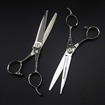 Hair Cutting Scissors, 6 Inch Hairdressing Scissors Floral Pattern Scissors Comb Shaver Set Professional Hairdressing Scissors BY ZZYY (Color : Set1)