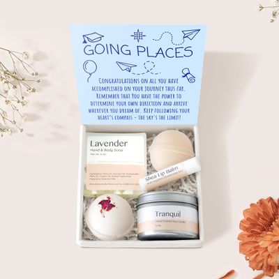 Dear Ava Spa Gifts for Women - Organic Self Care luxury Anti Stress Relaxing Bath and Body Kit Set Basket Box for Her with Heartfelt Card - Funny Graduation Gift for Girls