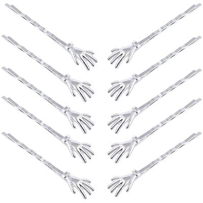 10Pcs Cute Spooky Skeleton Hands Bobby Pins 2.5" Halloween Hair Clips Women Girls Accessories, Silver