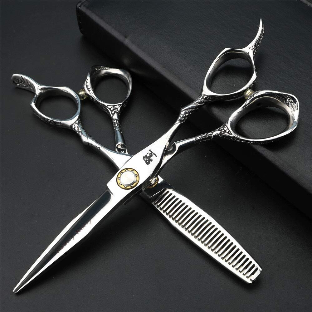 Hair Cutting Scissors, 6 Inch Thinning Scissors Hair Clipper Professional Barber Scissors Hair Salon Styling Hairdressing Tools 440C Steel BY ZZYY (Color : Set)