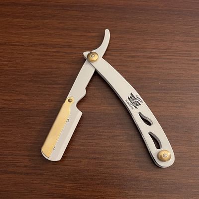 White and Gold Lightweight Barber Salon Straight Edge Razor Unique Stainless Steel Handle