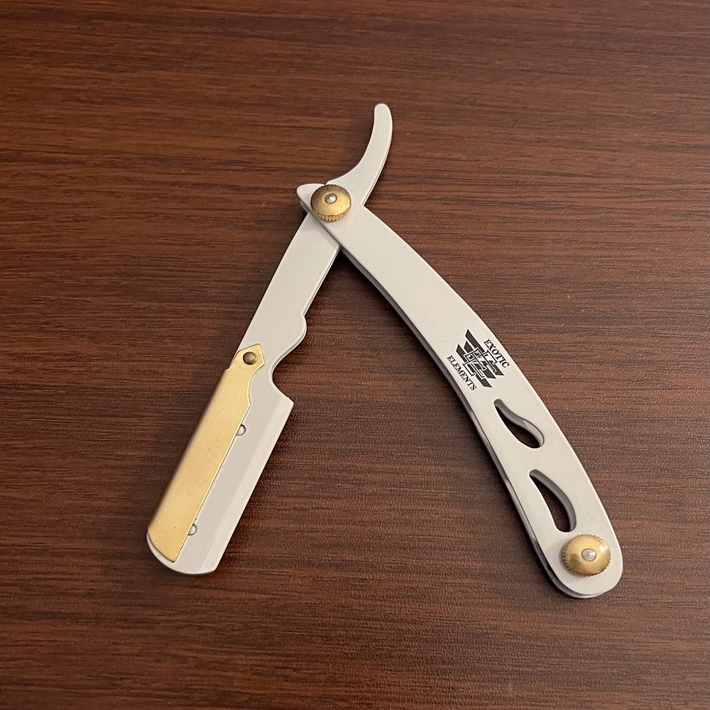 White and Gold Lightweight Barber Salon Straight Edge Razor Unique Stainless Steel Handle