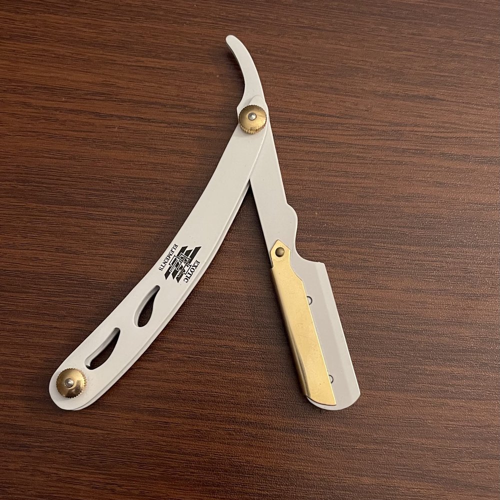 All Hair Types Barber Shaving Razor White and Gold Engraved Handle Straight Edge Razor