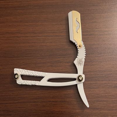 Cut-Throat Barber Folding Straight Edge Razor Excellent Quality Heavy Duty Razor Knife White and Gold