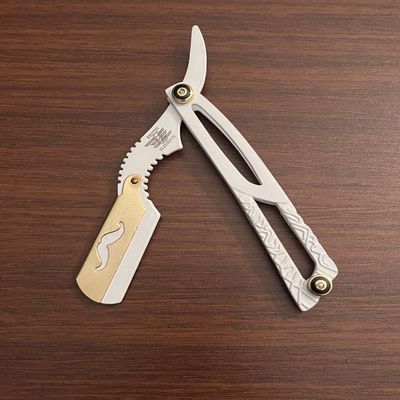 All Hair Types Straight Edge Razor White and Gold Premium Stainless Steel Engraved Textured Razor