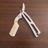 All Hair Types Straight Edge Razor White and Gold Premium Stainless Steel Engraved Textured Razor view 1