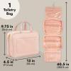 Glamlily Large Roll Up Hanging Toiletry Bag For Women, Pastel Pink Makeup Travel Organizer with S Hook for Cosmetics, Hair Accessories, Razors (13x4.5x9.75 In) view 3