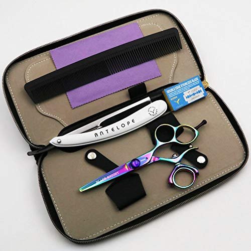 Hair Cutting Scissors, 5.5 inch Professional hair scissors hairdressing set Barber Cutting shears the rotation of the color handle BY ZZYY (Color : 1 pcs add case)
