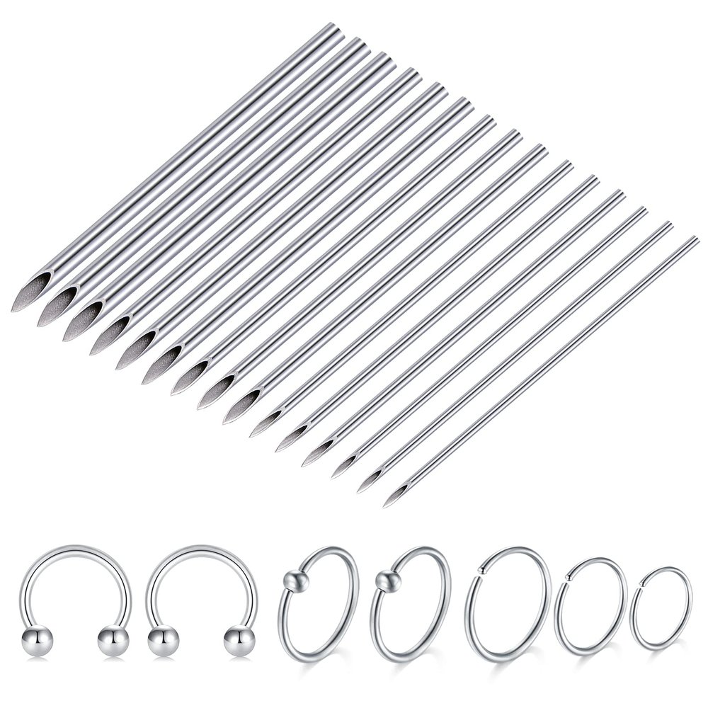 100PCS Mixed Piercing Needles,12G 14G 16G 18G 20G Stainless Steel Piercing Needles For Ear Cartilage Tragus Helix Rook Conch Daith Piercing Nose Septum ring Tongue Eyebrow Lip Nipple Piercing