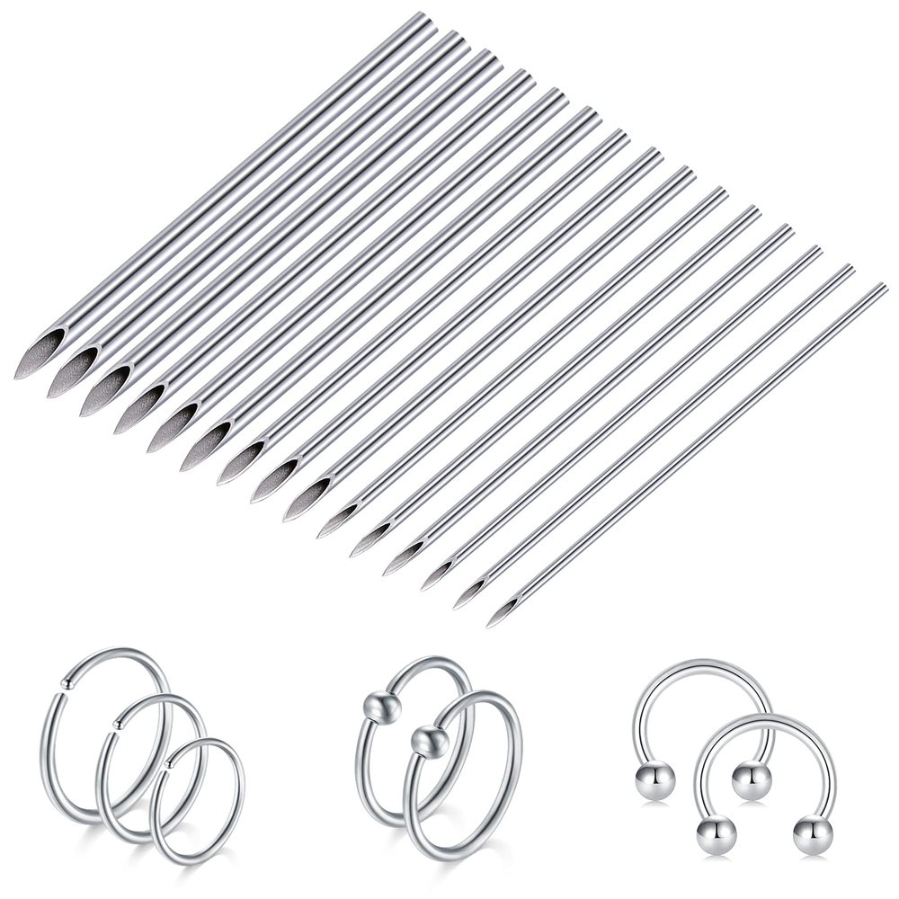 50PCS Mixed Stainless Steel Needles - 12G 14G 16G 18G 20G for Ear Cartilage Tragus Helix Rook Conch Daith Piercing, Nose Septum Ring, Tongue, Eyebrow, Lip, Nipple