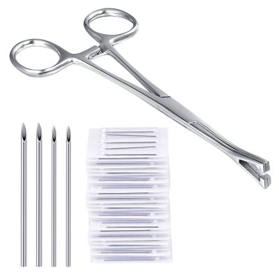 DJCIW Piercing Clamps with 20pcs Piercing Needles 14G 16G,Stainless Steel Triangle Slotted Metal Piercing Clamps Forceps for Belly Nipple Tongue Ear Piericng
