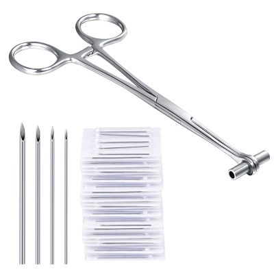 DJCIW Septum Piercing Clamps, 316L Stainless Steel Septum Forceps with 20Pcs Piercing Needles 14G 16G 18G 20G for Nose Septum Piercing