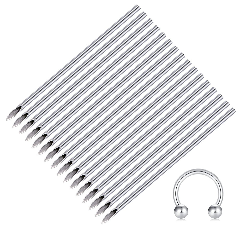 50PCS 16G Piercing needles, Disposable Sterilized Stainless Steel Body Piercing Hollow Needles For Septum Ring Cartilage Tragus Helix Rook Conch Daith Eyebrow Piercing