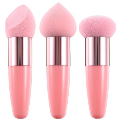3Pcs Makeup Sponge Beauty Foundation Blending Sponge Makeup Sponge Wedge Foundation Sponges with Handle Cosmetic Professional Beauty Sponge Pink
