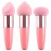 3Pcs Makeup Sponge Beauty Foundation Blending Sponge Makeup Sponge Wedge Foundation Sponges with Handle Cosmetic Professional Beauty Sponge Pink view 1