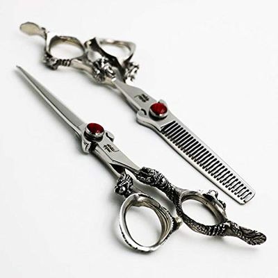 Hair Cutting Scissors, 6 inch Professional Hairdressing scissors set Cutting+Thinning Barber shears Dragon Handle Personality styles BY ZZYY (Color : 1 set)