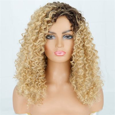 14Inch Short Kinky Curly Wig Afro Wigs For Black Women Brown Mixed Blonde Synthetic Wigs With Bangs #144 14inches