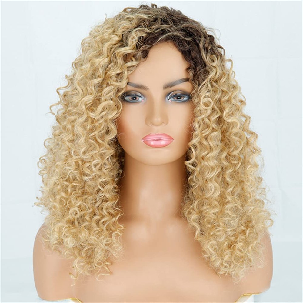 14Inch Short Kinky Curly Wig Afro Wigs For Black Women Brown Mixed Blonde Synthetic Wigs With Bangs #144 14inches
