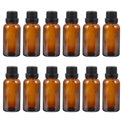12Pcs Glass Essential Oil Bottles with Perforated Plug Refillable Empty Glass Bottle for Reagent Cosmetic Sample Container