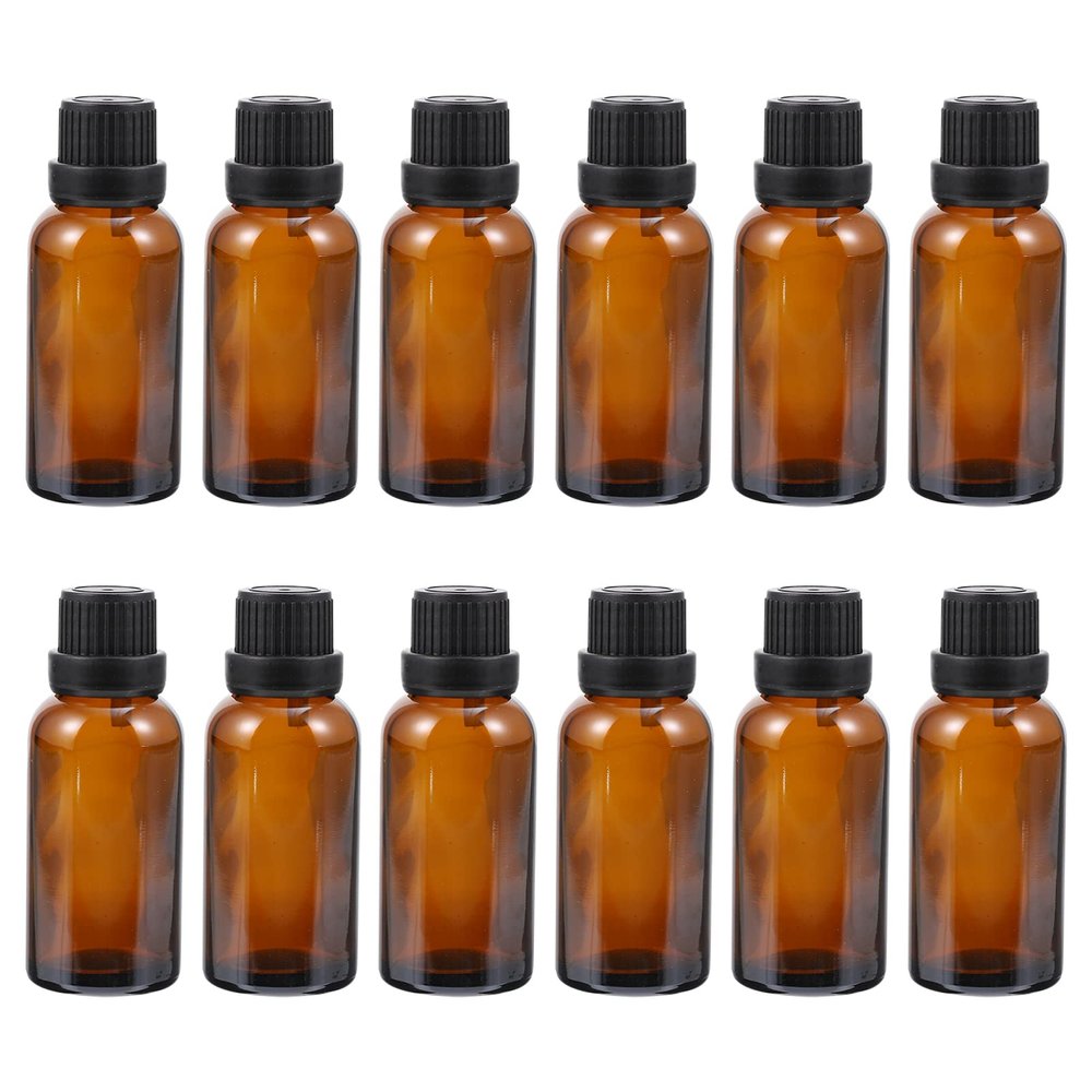 12Pcs Glass Essential Oil Bottles with Perforated Plug Refillable Empty Glass Bottle for Reagent Cosmetic Sample Container