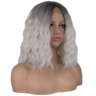 14Inches Short Natural Wave Bob Wig Middle Part Black Golden Wig Heat Resistant Wavy Synthetic Wigs For Black Women #10 14inches