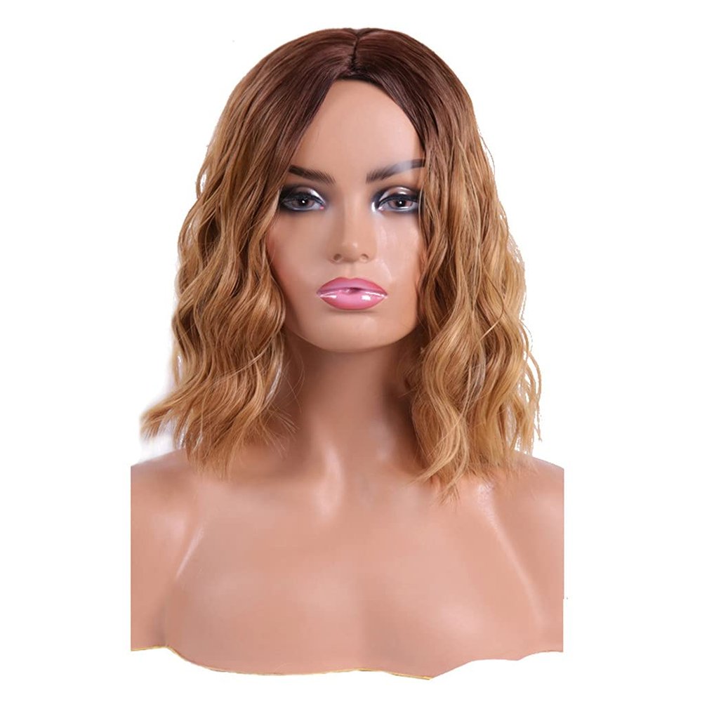 12 Inch Short Bob Wavy Wig Blonde Pink Ombre Synthetic Heat Resistant Fiber Wigs For Black Women Cosplay False Hair #35 12inches