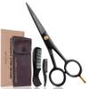 Beauty & Crafts- 5'' German Beard Mustache Scissors - 2 Mustache Comb for Facial Hair with Beautiful Pouch - Beard Trimming Scissors Use for Grooming, Cutting, and Styling of Mustache (Black) view 1