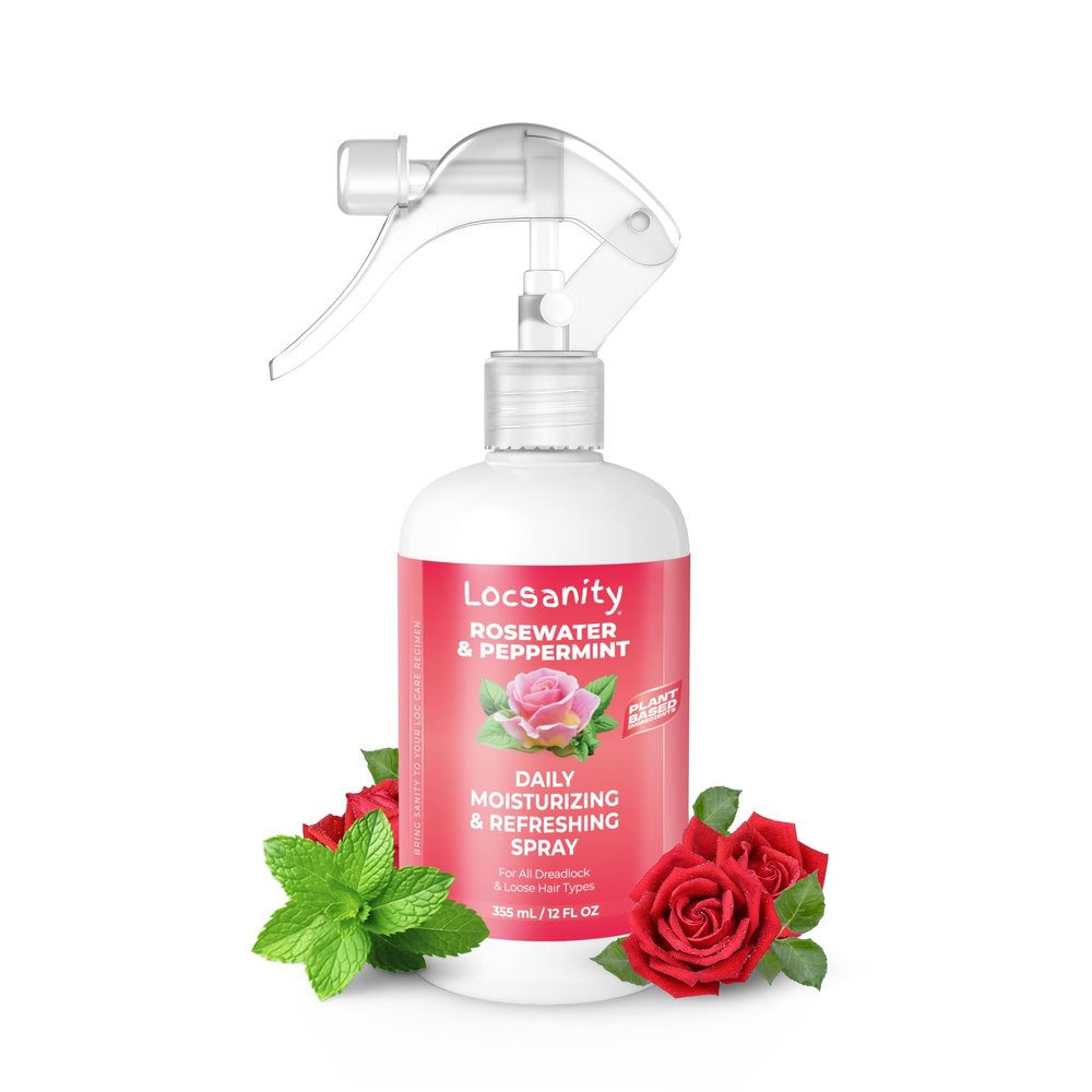 Locsanity Daily Moisturizing Refreshing Spray for Locs, Dreadlocks - Rose Water and Peppermint Hair Scalp Moisturizer, Dreadlock Spray - Natural Loc Care and Maintenance (12oz)
