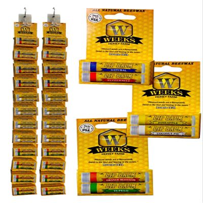 24 Count- Weeks Twin Packs All Natural Beeswax Lip Balm For Ultimate Hydration, Vitamin E, UV Protection, 100% Chemical Free. Made in USA.