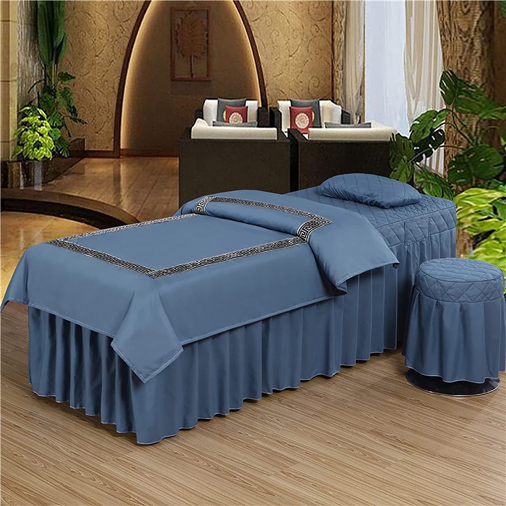 KKLT 4-Piece Solid Color Massage Table Sheet Set,Salon Bed Cover Machine Washable Massage Table Skirt for Body Physiotherapy Massage-A 180x60cm(71x24inch)